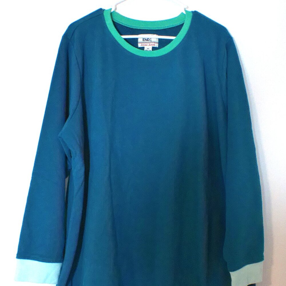 Lands’ End Serious Sweats Women’s 2X Blue Green Pullover Sweatshirt Plus #1473